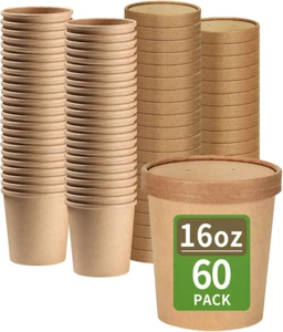 Bloomoon 60 Pack 16 Oz Paper Food Containers with Lids, Ice Cream Pint Container - Picture 1 of 12