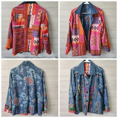 Chaqueta Flashback Art to Wear REVERSIBLE Colorida Vintage Boho Cottage Core Talla M Foto 1 de 4