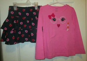 GYMBOREE GIRLS SIZE 5 PINK LONG SLEEVE TOP/FLORAL PRINT SKORT SET NEW - Picture 1 of 6