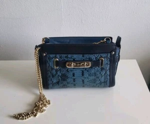Coach Small Swagger Pebble Leather Crossbody Wristlet Black And Blue Gold Strap - Picture 1 of 7