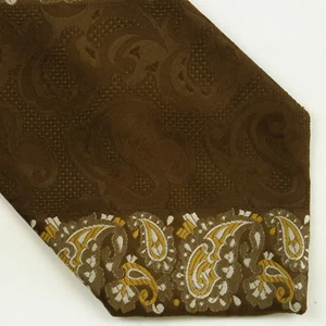 Vintage Wembley Mens Clip On Neck Tie Brown Yellow Paisley Striped 17..5x3.75 - Picture 1 of 6