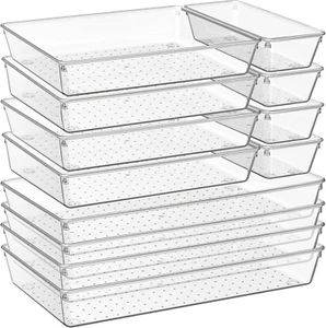 12 Pack Large Clear Plastic Drawer Organizer Trays | MULTI-USE Acrylic Drawer,, - Picture 1 of 12