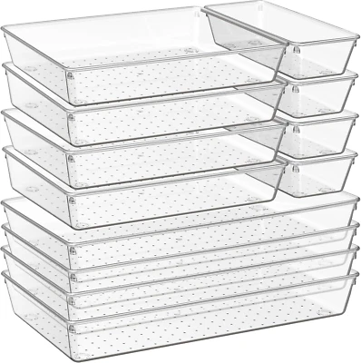 12 Pack Large Clear Plastic Drawer Organizer Trays | MULTI-USE Acrylic Drawer,, - Image 1 of 4