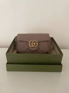 Authentic Gucci GG Marmont Super Mini Bag Matelassé Leather Dusty Pink - Picture 1 of 4