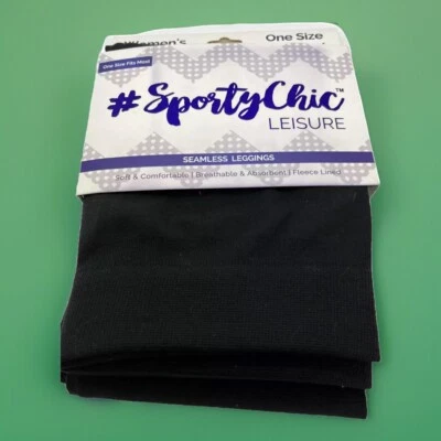 Leggings deportivos elegantes negros de ocio sin costuras forrados de vellón talla única para la mayoría Foto 1 de 4