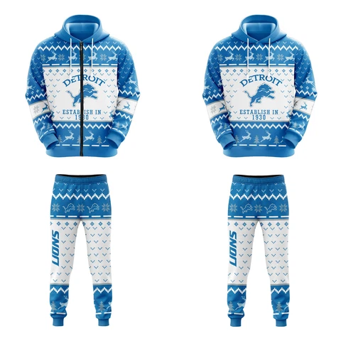 Detroit Lions Christmas Tracksuit Outfits Casual Hoodie Set Pants Sweatsuit Gift Cover