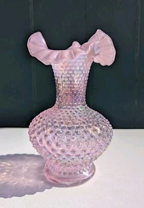 FENTON Double Crimped Vase Hobnail Poppy Pink Iridescent Opalescent 10.5" Vtg - Picture 1 of 7