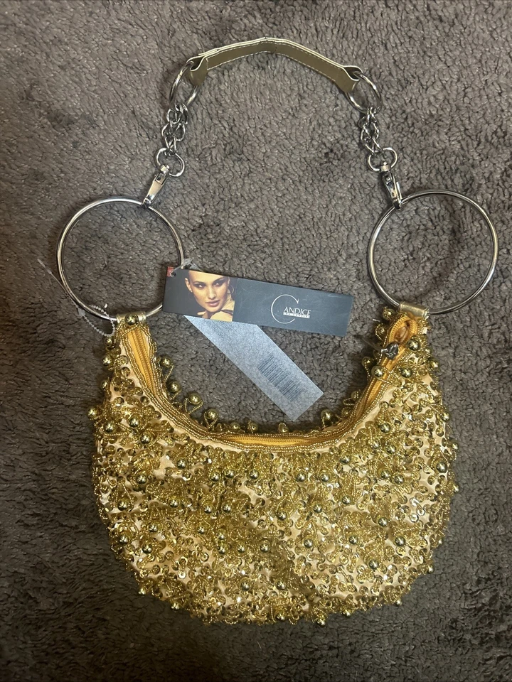 Bolso de mano Candice Los Angeles dorado brillo secuencia adornado brillante nuevo Foto 1 de 4
