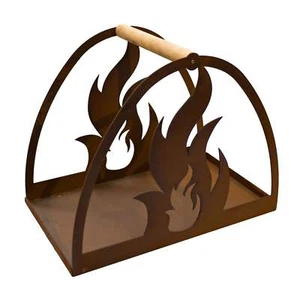 Holztrage Edelrost Flamme - Kaminholzkorb Rost Edle Holzaufbewahrung - Bild 1 von 6