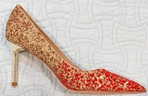 Chic Gold Red Sequined Pumps - 8cm heel - Picture 1 of 5
