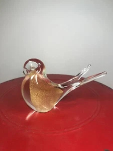 Vintage Art geblasenes klares Glas Vogelfigur mit Goldflecken Langschwanz - Bild 1 von 16
