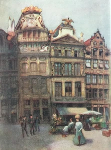 Antique 1908 Belgium Print – Brussels Grande Place Old Houses Forestier Plate - Picture 1 of 4