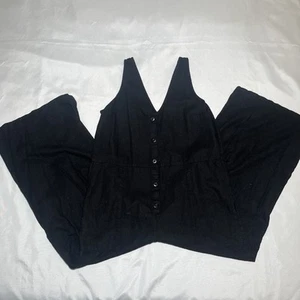 Old Navy Linen Blend Cropped Wide Leg Jumpsuit Size M Black Pockets NO BELT - Picture 1 of 9