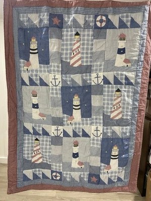 nautical twin bedspread Throw Blanket Quilt Lighthouse Sailboat 48 X 65 - Image 1 of 4