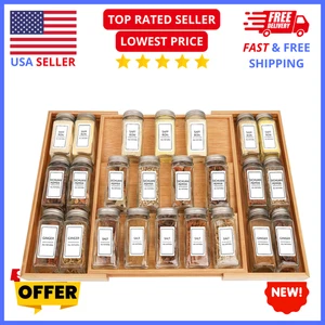 Organizador de cajones de especias de bambú expandible - Estante ajustable de 3 niveles para 30 frascos - Imagen 1 de 10