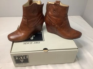 Frye Wedie Boots Brown Size 5.5M Carson Wedge Bootie-antl 70655 With Box - Picture 1 of 19