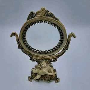 Antique Vanity Mirror Cast Iron Art Swivel Victorian Heavy White Angel Ornate - Picture 1 of 18