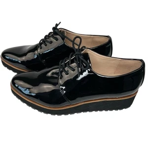 Aldo Neu ohne Karton Oxford Keilabsatz Schuhe Größe 8,5 schwarz Lack klassisch Academia adrett - Bild 1 von 10