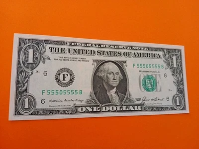 YEAR 1985 -   55505555   SUPER  SOLID , FANCY, NUMBERS , Bill NOTE .  - Image 1 of 3