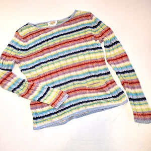 Talbots Regenbogen mehrfarbig gestreifter Pullover U-Boot-Ausschnitt Fronttasche Damengröße M - Bild 1 von 7