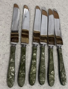6 Vintage Green Pearl Griff Messer Oneida Community Grosvenor Catalin Bakelit - Bild 1 von 7