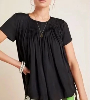 Blusa Top Dolan Anthropologie Costa Izquierda Plisada Negra Mujer Pequeña Oficina Elegante Foto 1 de 4