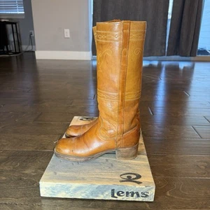 Vintage FRYE Campus Longhorn Stitched Boots Size 9 AA USA 1970s Black Label - Picture 1 of 20
