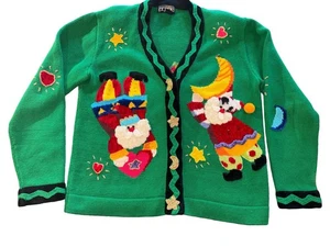 Vintage The Collection Works of Berek 2 90’s Christmas Santa Cardigan Sz Medium - Picture 1 of 17