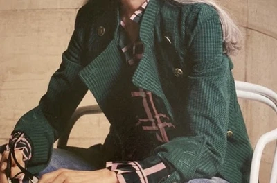 Casaco xadrez de lã verde Cabi peito duplo - Imagem 1 de 4