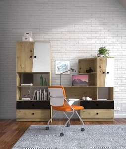 Arbeitszimmer Set 2-teilig Schreibtisch artisan eiche weiß schwarz matt 76564741 - Bild 1 von 5