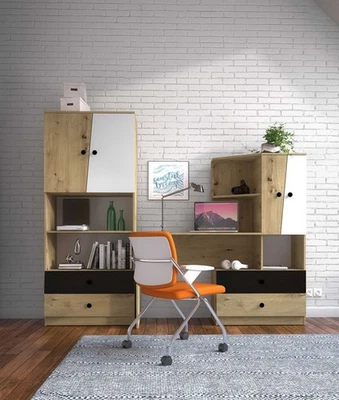 Arbeitszimmer Set 2-teilig Schreibtisch artisan eiche weiß schwarz matt 76564741 - Bild 1 von 4