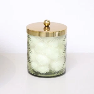 Green Patterned Glass Bathroom Canister with Gold Lid - Picture 1 of 8