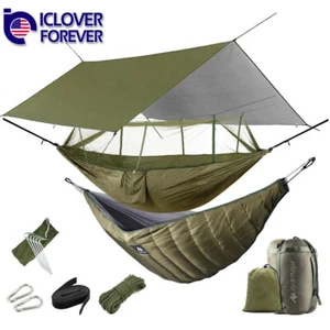 Camping Hammock With Mosquito Net / Under Quilt Blanket/ Rainfly Cover Tarp Fall - Picture 1 of 25