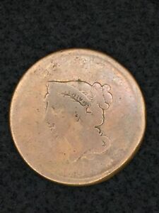 1839 Coronet Head Large Cent 1c Booby Head Circulated