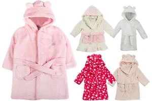 Baby Girls Hooded Fleece Dressing Gown Supersoft Bath Robe Towel Toddler Months  - Picture 1 of 9