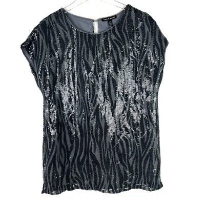 Blusa Top Lentejuelas Rayas Cebra Cable & Calibre Secuencia Talla Mediana M NUEVA CON ETIQUETAS Foto 1 de 4