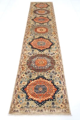 12 ft Hallway Tribal mamluk Runner Rug Afghan Hand Knotted Wool Bedroom Rug - Image 1 of 4