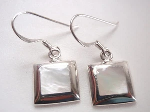 Small Mother of Pearl Squares 925 Sterling Silver Dangle Earrings - Picture 1 of 2