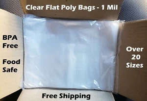 Clear Plastic Bags Packing Shipping Lay Flat Open Top Poly Baggie FDA 1 Mil 1Mil - Picture 1 of 6