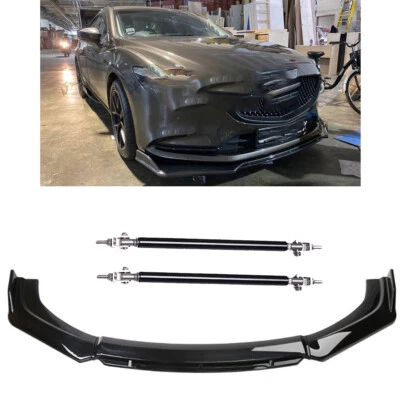 Gloss Black Front Bumper Lip Splitter Spoiler Strut Rods For Audi RS3 S3 A3 A4 Foto 1 de 4