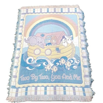 Manta de bebé tapiz Precious Moments de colección Arca de Noé flecos arco iris Northwest Co Foto 1 de 4