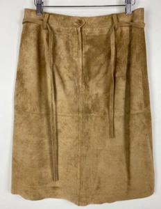 Isaac Mizrahi Womens A Line Skirt Brown Knee Length Belted Lined Leather 4 - Picture 1 of 6
