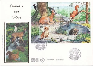 Enveloppe grand format 1er jour Soie 2001 Les Animaux des Bois - Imagen 1 de 2
