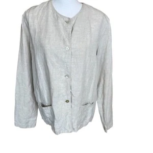 Liz Claiborne Liz Sport Oatmeal Linen Blazer Jacket Cardigan Size XL cottagecore - Picture 1 of 11