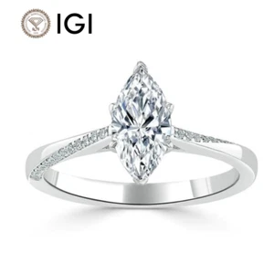 Fede Nuziale 1,20 Ct Taglio Marquise Certificato Diamante Coltivato in Laboratorio Oro Bianco 14K - Foto 1 di 14