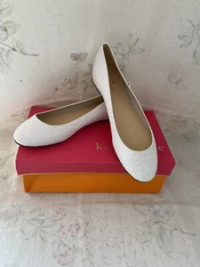 NIB Kate Spade Womens Croco Print Flat Shoes 8 M White/Matte Made In Italy - Picture 1 of 7