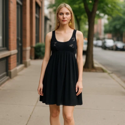 Twentyone Women's Short Black Bead Embellished Balloon Empire Evening Dress Sz S - Image 1 of 4