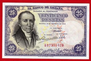 UNC, 25 Pesetas, 1946 ''Florez Estrada'' Serie A, SPAIN. - Picture 1 of 2
