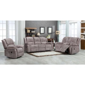 3-Pc Electric Power Reclining Velvet Sofa Set w/ USB's and Cupholders, Brown - Picture 1 of 5