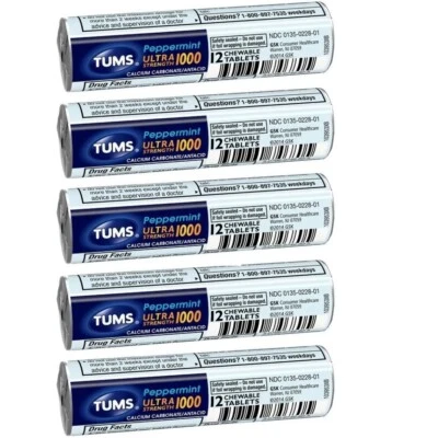 5 rollos Tums antiácido ultra fuerte 1000 comprimidos de menta/ 12 piezas cada rollo Foto 1 de 4